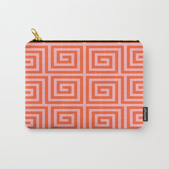 Greek Key Pattern 133 Orange and Pink Carry All Pouch Gallery Image 1