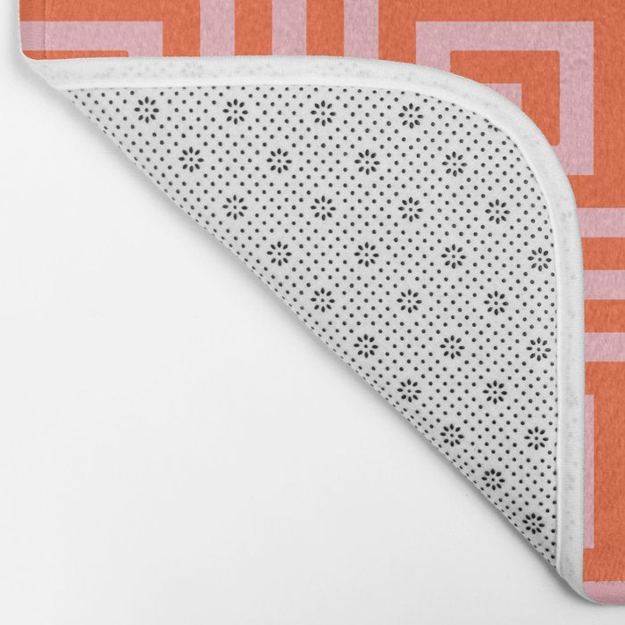 Greek Key Pattern 133 Orange and Pink Bath Mat Gallery Image 2