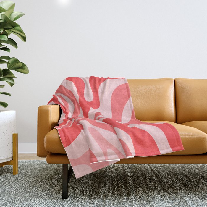 Retro Modern Liquid Swirl Abstract Pattern in Coral Pink Throw Blanket Gallery Image 1