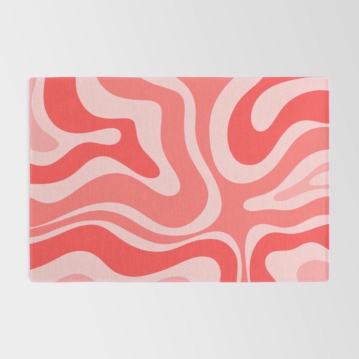 Retro Modern Liquid Swirl Abstract Pattern in Coral Pink Rug Gallery Image 2