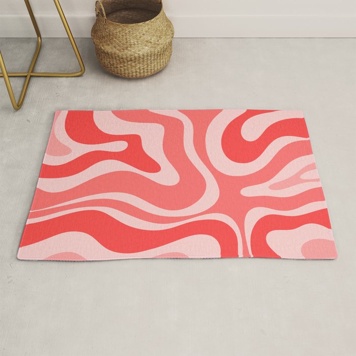 Retro Modern Liquid Swirl Abstract Pattern in Coral Pink Rug Gallery Image 1