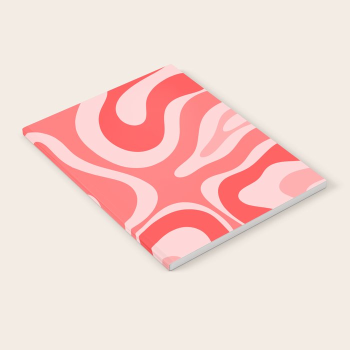 Retro Modern Liquid Swirl Abstract Pattern in Coral Pink Notebook Gallery Image 2