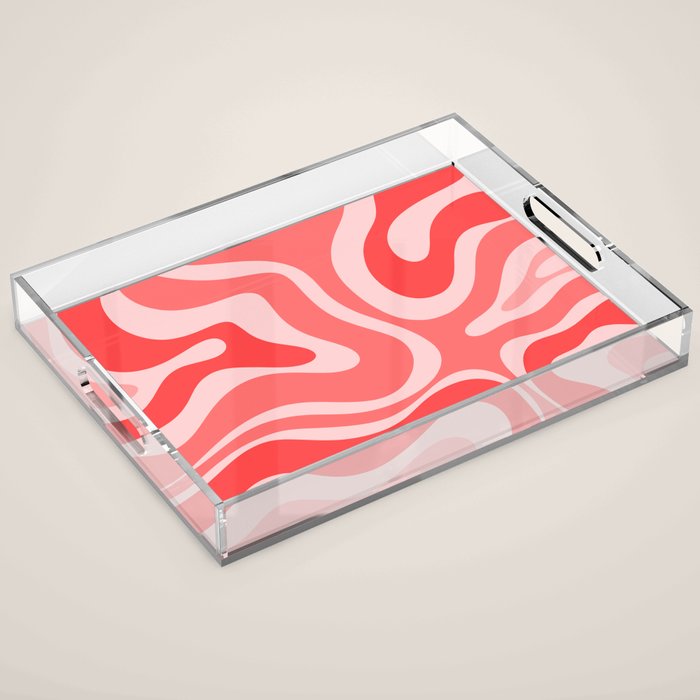 Retro Modern Liquid Swirl Abstract Pattern in Coral Pink Acrylic Tray Gallery Image 1