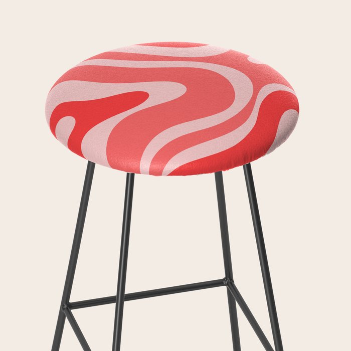 Retro Modern Liquid Swirl Abstract Pattern in Coral Pink Stool Gallery Image 2
