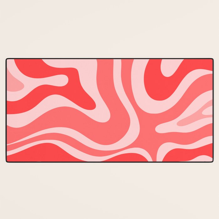Retro Modern Liquid Swirl Abstract Pattern in Coral Pink Desk Mat Gallery Image 3