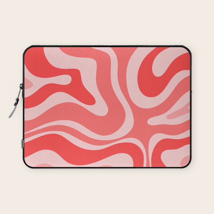 Retro Modern Liquid Swirl Abstract Pattern in Coral Pink Laptop Sleeve Gallery Image 1