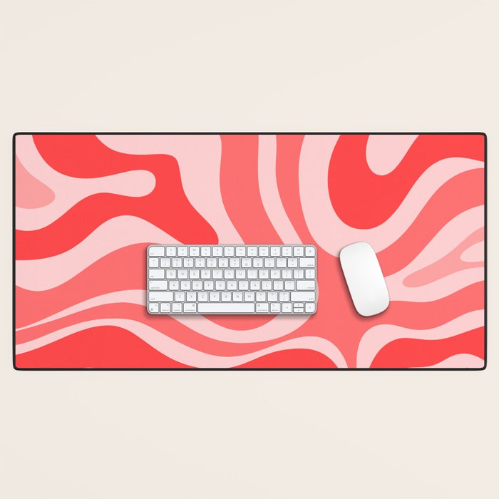Retro Modern Liquid Swirl Abstract Pattern in Coral Pink Desk Mat Gallery Image 1