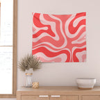 Retro Modern Liquid Swirl Abstract Pattern in Coral Pink Wall Tapestry Gallery Image 2