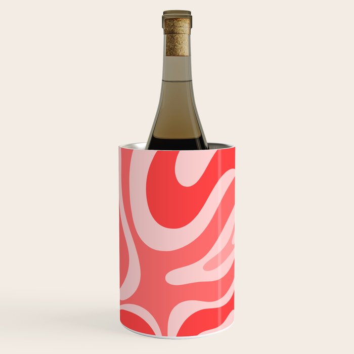 Retro Modern Liquid Swirl Abstract Pattern in Coral Pink Wine Chiller Gallery Image 3