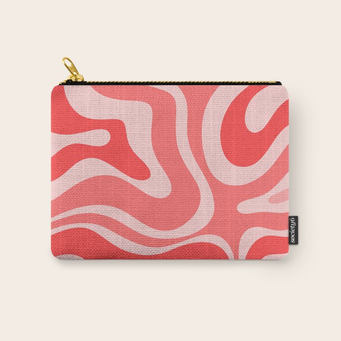 Retro Modern Liquid Swirl Abstract Pattern in Coral Pink Carry All Pouch Gallery Image 1