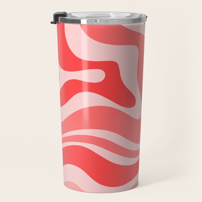 Retro Modern Liquid Swirl Abstract Pattern in Coral Pink Travel Mug Gallery Image 3