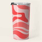 Retro Modern Liquid Swirl Abstract Pattern in Coral Pink Travel Mug Gallery Image 3