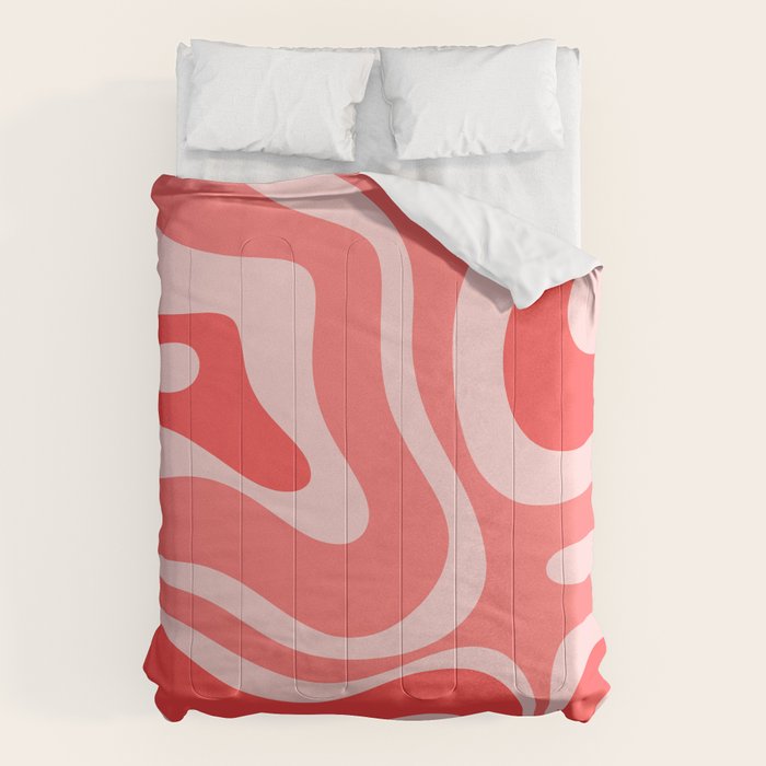 Retro Modern Liquid Swirl Abstract Pattern in Coral Pink Comforter Gallery Image 1
