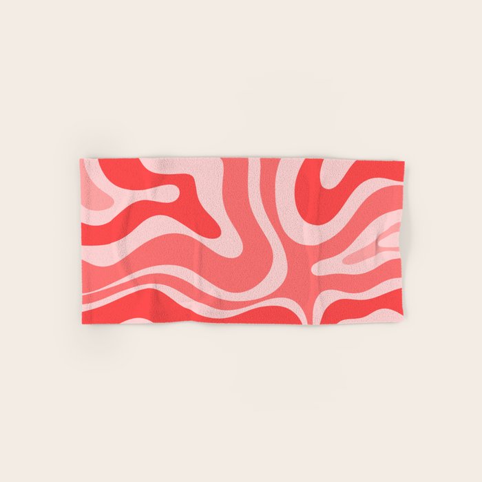 Retro Modern Liquid Swirl Abstract Pattern in Coral Pink Bath Towel Gallery Image 1