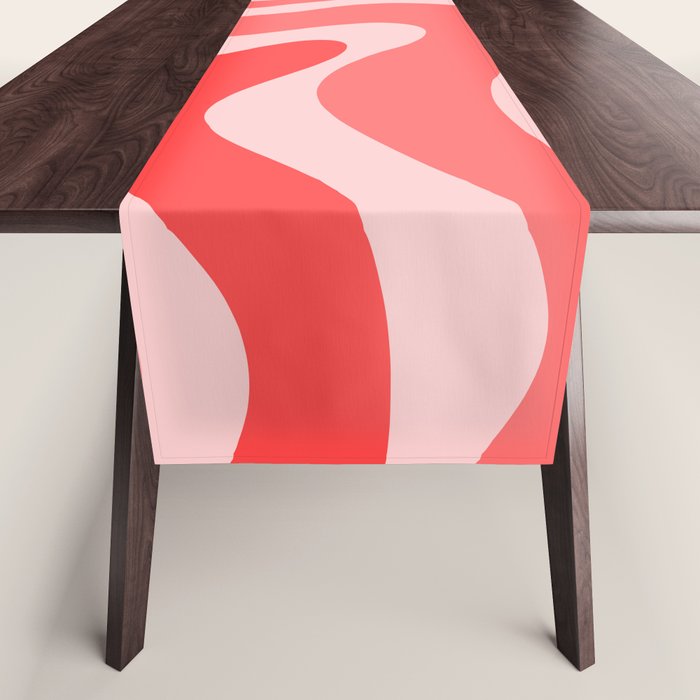 Retro Modern Liquid Swirl Abstract Pattern in Coral Pink Table Runner Gallery Image 1
