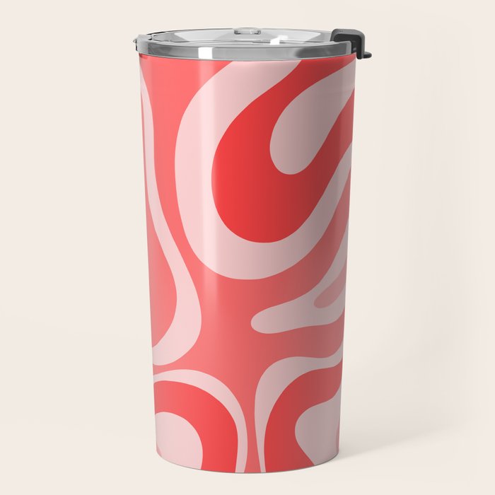 Retro Modern Liquid Swirl Abstract Pattern in Coral Pink Travel Mug Gallery Image 2