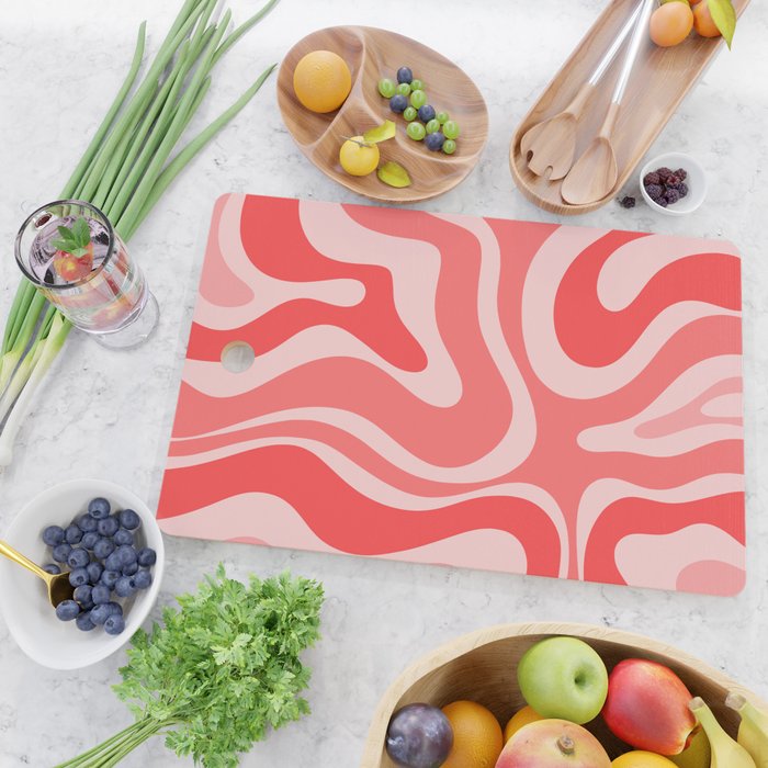 Retro Modern Liquid Swirl Abstract Pattern in Coral Pink Cutting Board Gallery Image 2
