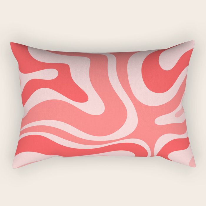 Retro Modern Liquid Swirl Abstract Pattern in Coral Pink Rectangular Pillow Gallery Image 1