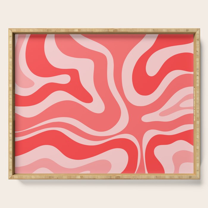 Retro Modern Liquid Swirl Abstract Pattern in Coral Pink Serving Tray Gallery Image 1