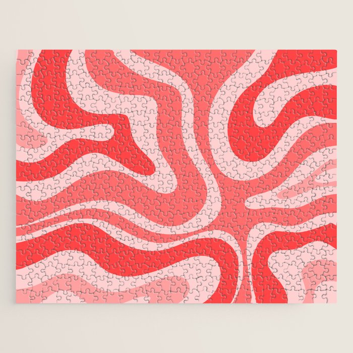 Retro Modern Liquid Swirl Abstract Pattern in Coral Pink Jigsaw Puzzle Gallery Image 1