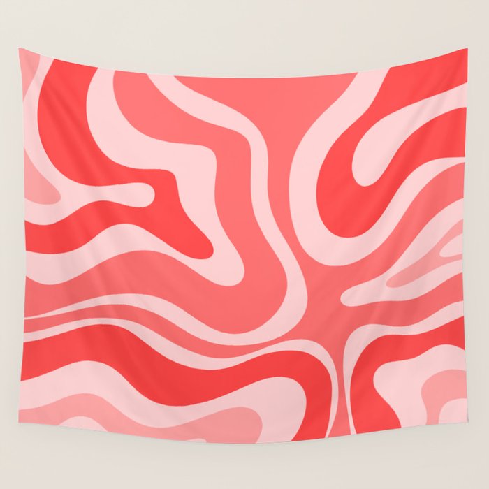Retro Modern Liquid Swirl Abstract Pattern in Coral Pink Wall Tapestry Gallery Image 4