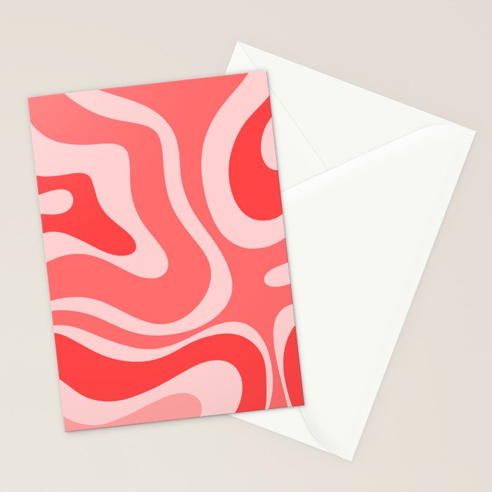 Retro Modern Liquid Swirl Abstract Pattern in Coral Pink Stationery Card Gallery Image 2