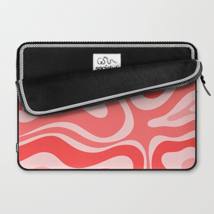 Retro Modern Liquid Swirl Abstract Pattern in Coral Pink Laptop Sleeve Gallery Image 2