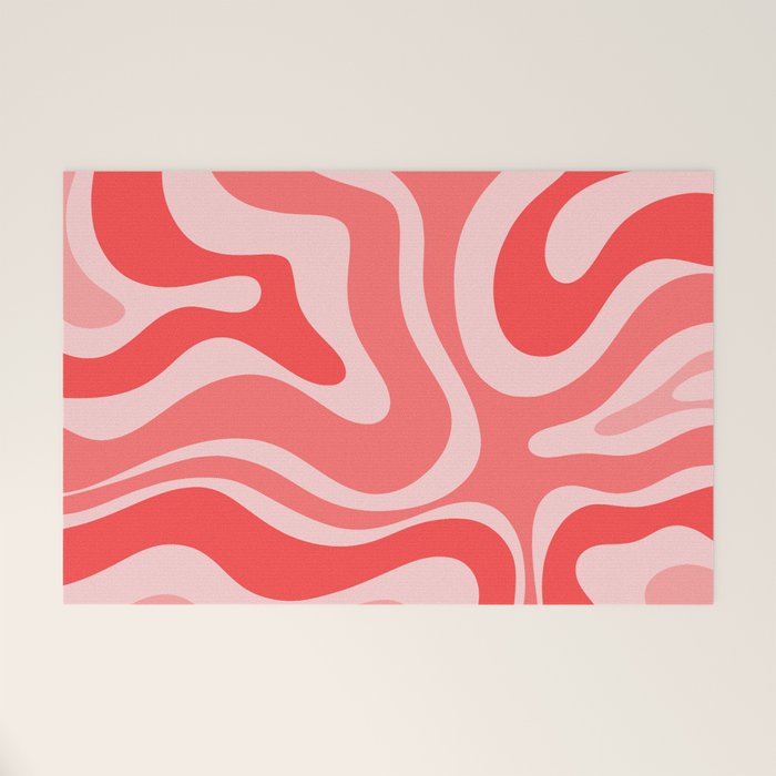 Retro Modern Liquid Swirl Abstract Pattern in Coral Pink Welcome Mat Gallery Image 1