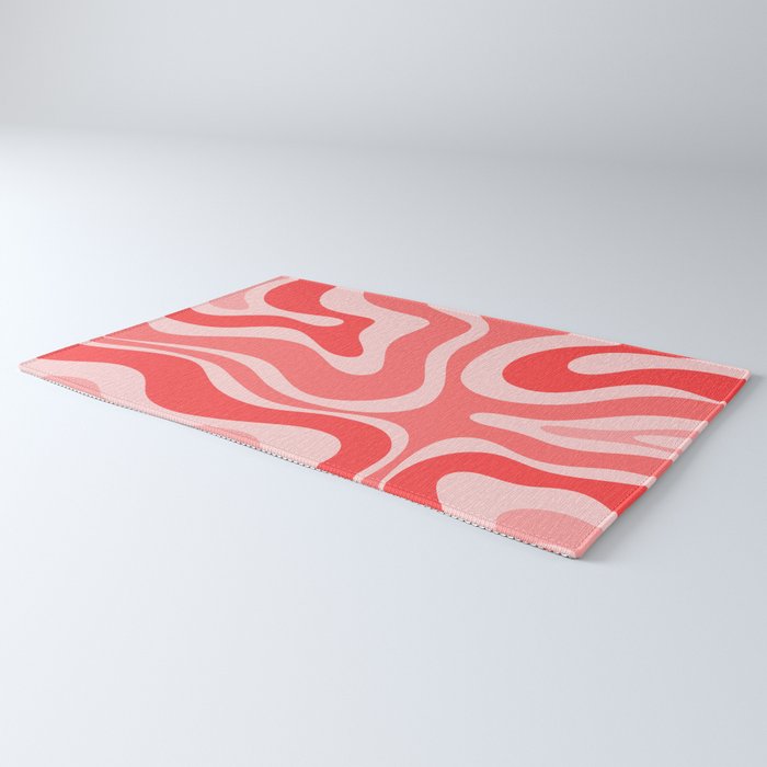 Retro Modern Liquid Swirl Abstract Pattern in Coral Pink Rug Gallery Image 3