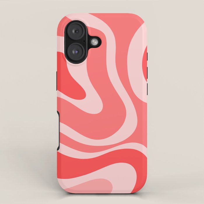 Retro Modern Liquid Swirl Abstract Pattern in Coral Pink iPhone Case Gallery Image 1