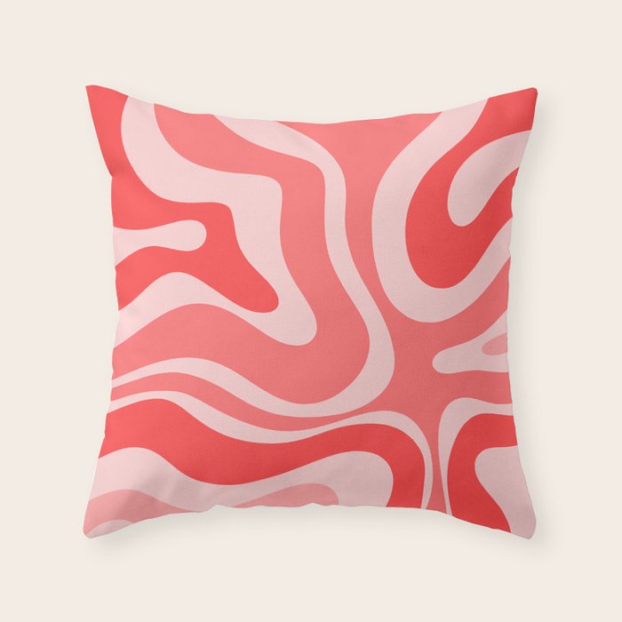 Retro Modern Liquid Swirl Abstract Pattern in Coral Pink Throw Pillow Gallery Image 1