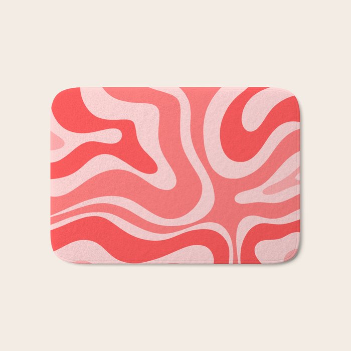 Retro Modern Liquid Swirl Abstract Pattern in Coral Pink Bath Mat Gallery Image 1