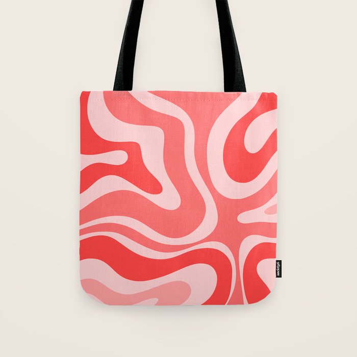Retro Modern Liquid Swirl Abstract Pattern in Coral Pink Tote Bag Gallery Image 1