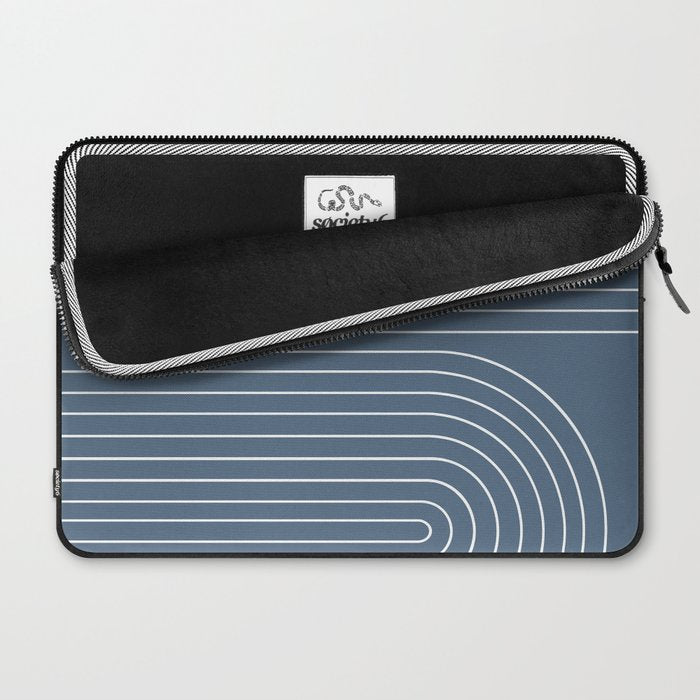 Minimal Line Curvature LXXXIV Nautical Blue Mid Century Modern Arch Abstract Laptop Sleeve Gallery Image 2