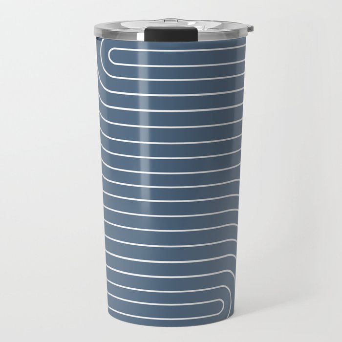 Minimal Line Curvature LXXXIV Nautical Blue Mid Century Modern Arch Abstract Travel Mug Gallery Image 1