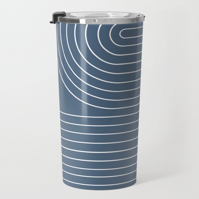 Minimal Line Curvature LXXXIV Nautical Blue Mid Century Modern Arch Abstract Travel Mug Gallery Image 3