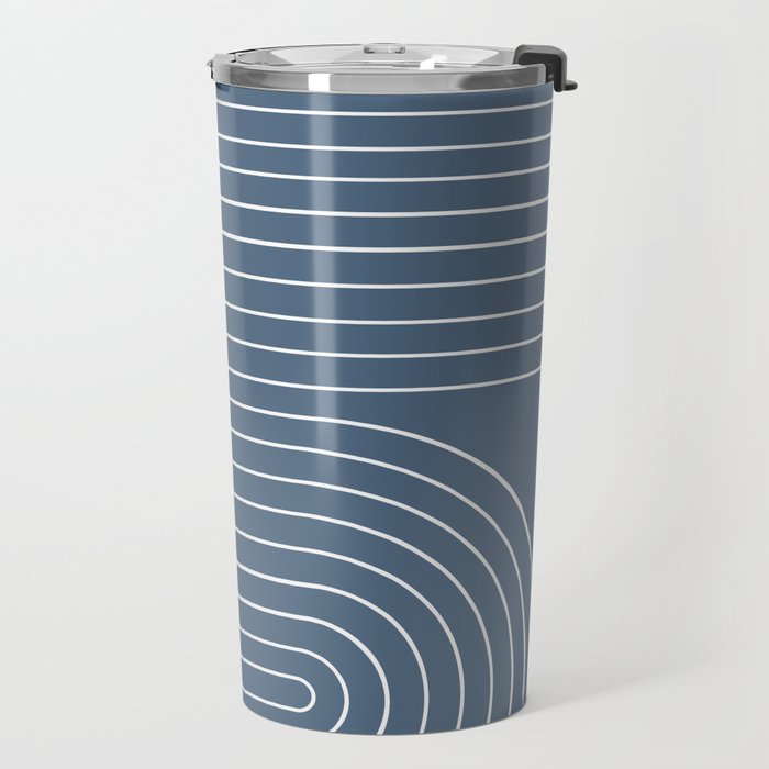 Minimal Line Curvature LXXXIV Nautical Blue Mid Century Modern Arch Abstract Travel Mug Gallery Image 2