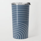 Minimal Line Curvature LXXXIV Nautical Blue Mid Century Modern Arch Abstract Travel Mug Gallery Image 2