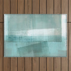 Turquoise Aqua Taupe Geometric Abstract Painting 3 Outdoor Rug Gallery Image 1