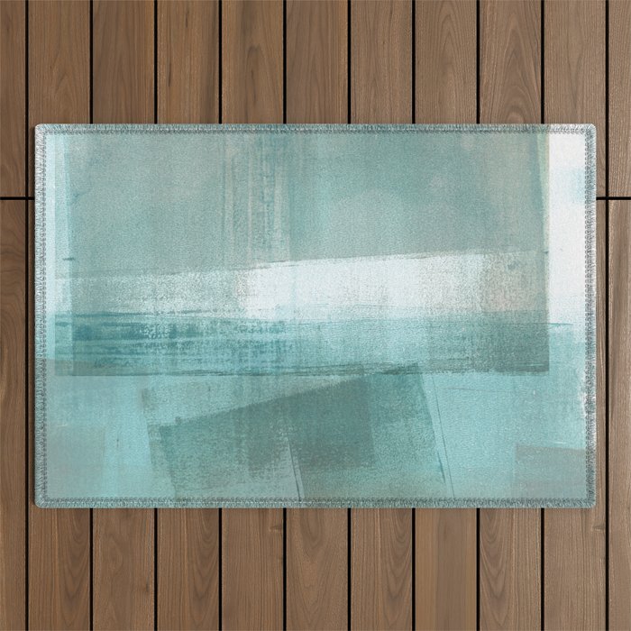Turquoise Aqua Taupe Geometric Abstract Painting 3 Outdoor Rug Gallery Image 1