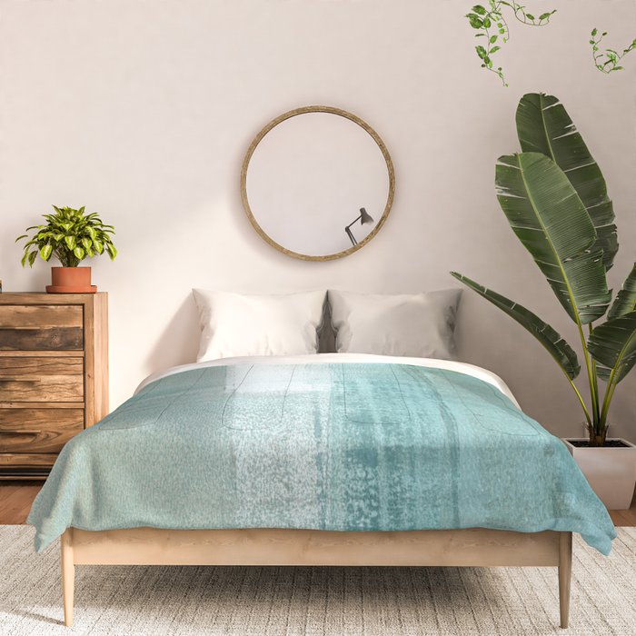 Turquoise Aqua Taupe Geometric Abstract Painting 3 Comforter Gallery Image 3