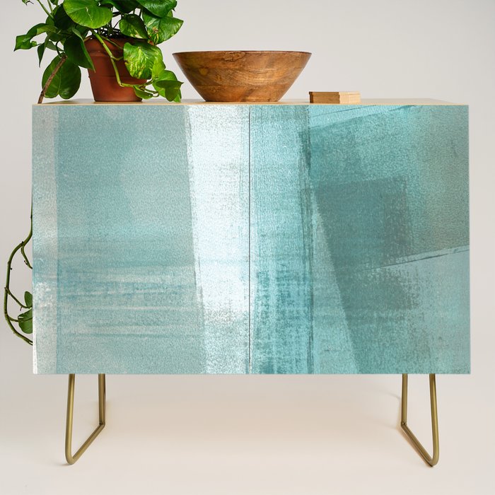 Turquoise Aqua Taupe Geometric Abstract Painting 3 Credenza Gallery Image 1
