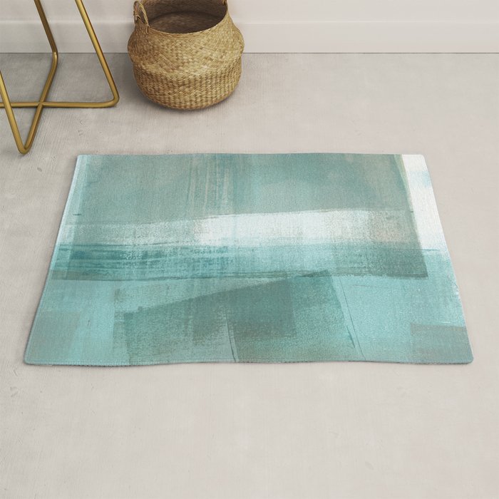 Turquoise Aqua Taupe Geometric Abstract Painting 3 Rug Gallery Image 1