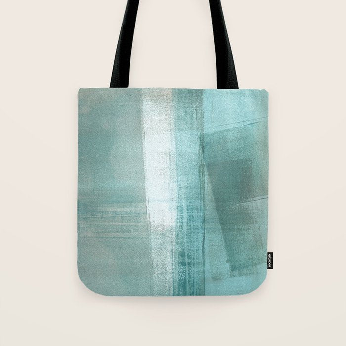 Turquoise Aqua Taupe Geometric Abstract Painting 3 Tote Bag Gallery Image 1