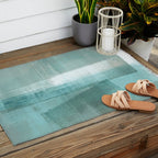 Turquoise Aqua Taupe Geometric Abstract Painting 3 Outdoor Rug Gallery Image 2
