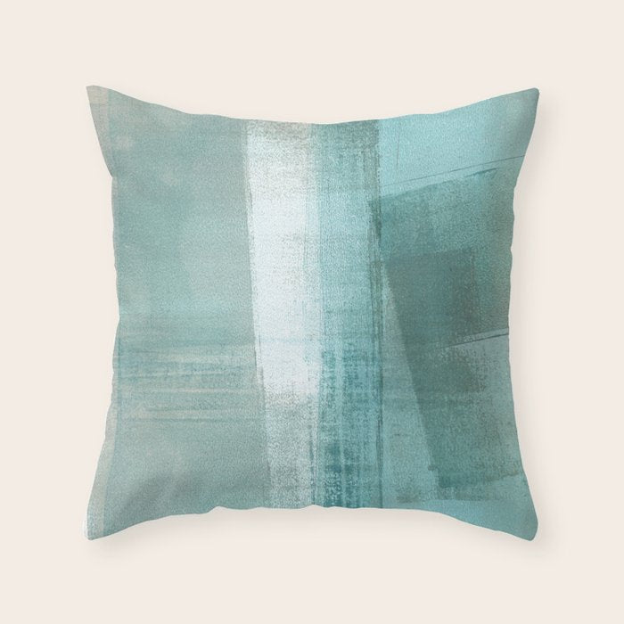 Turquoise Aqua Taupe Geometric Abstract Painting 3 Throw Pillow Gallery Image 1
