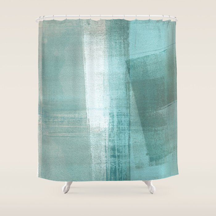 Turquoise Aqua Taupe Geometric Abstract Painting 3 Shower Curtain Gallery Image 1