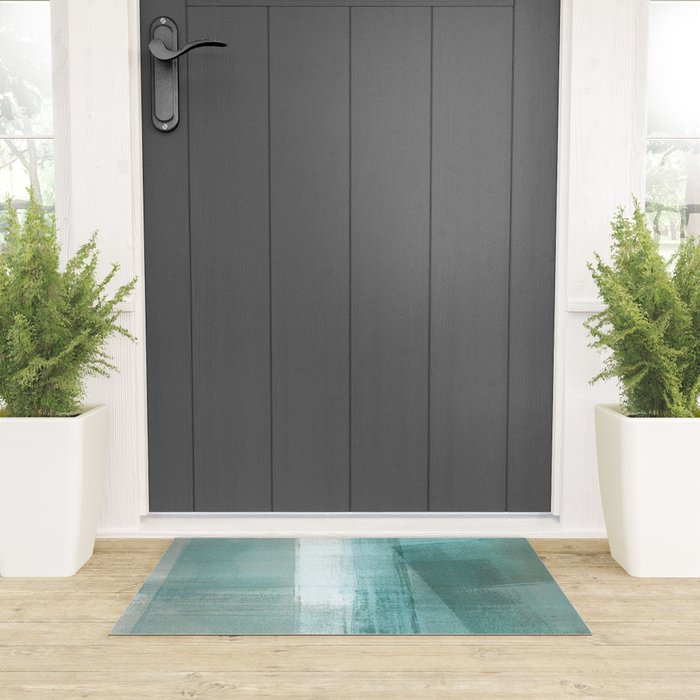 Turquoise Aqua Taupe Geometric Abstract Painting 3 Welcome Mat Gallery Image 3
