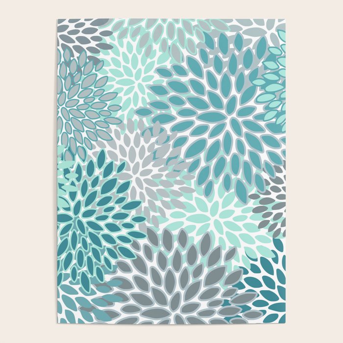 Modern, Floral Prints, Teal and Gray Poster Gallery Image 4