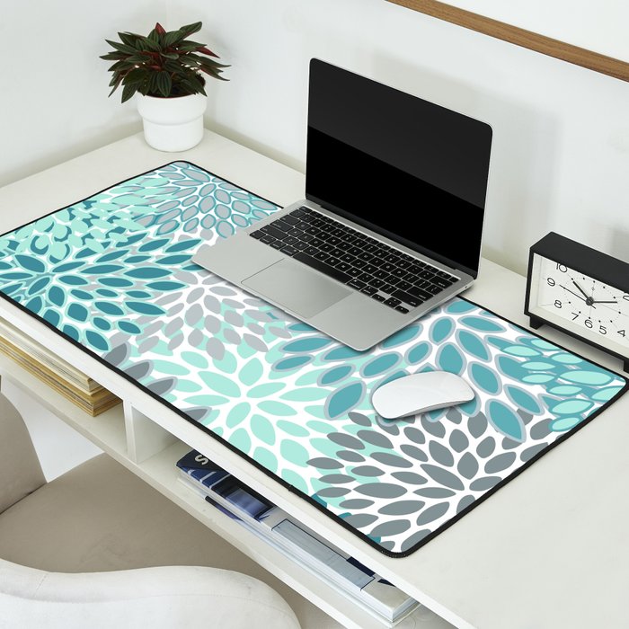Modern, Floral Prints, Teal and Gray Desk Mat Gallery Image 2